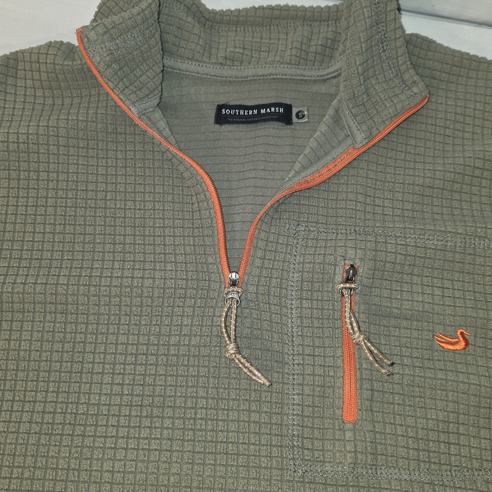 Southern Marsh Field Tec Men's Olive 1/4 Zip Golf Pullover with Orange Accents
